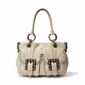Betsey Johnson Vintage SAMPLE Piece Ivory‎ Leather Satchel RARE! Cottage Iconic